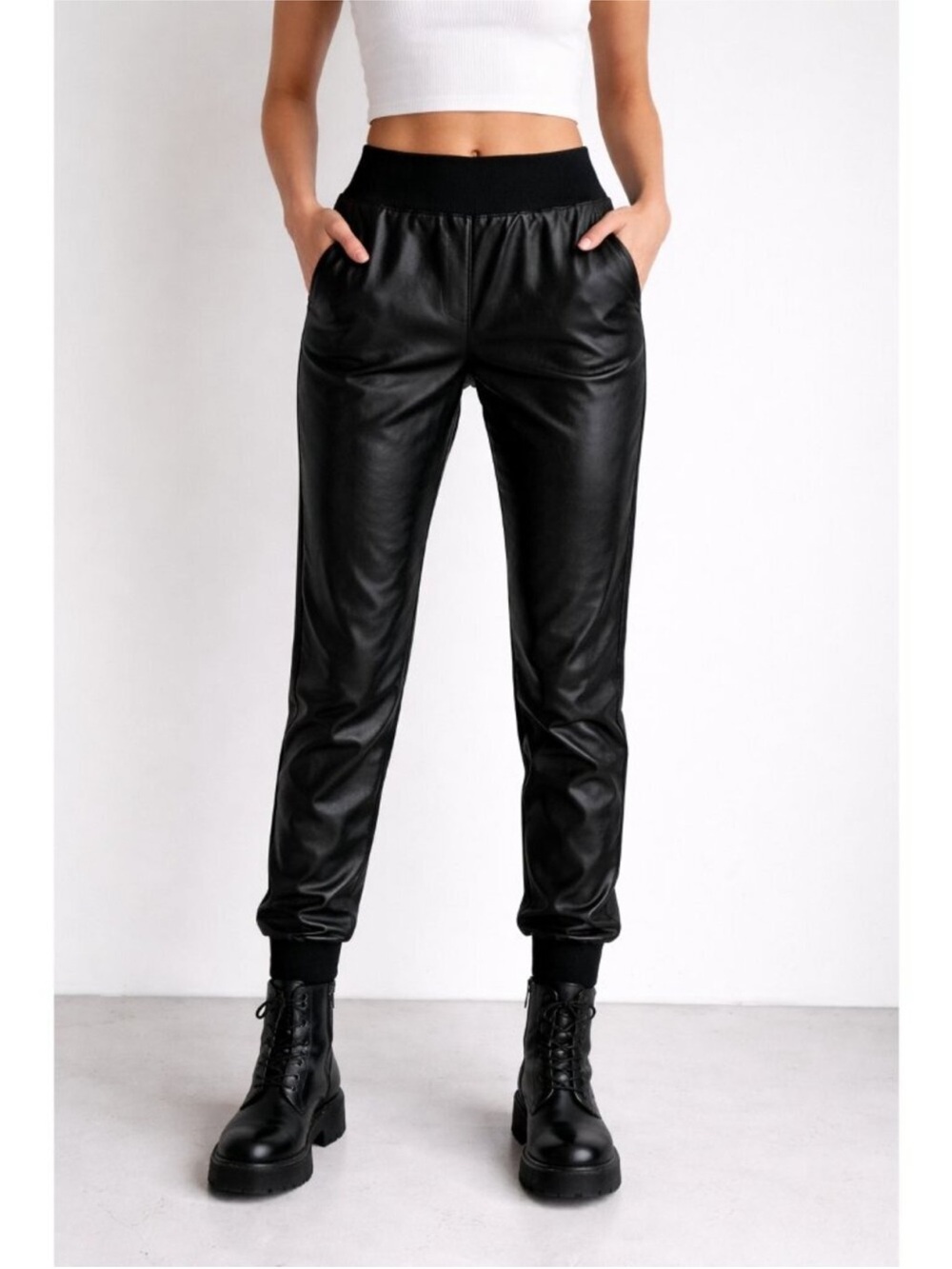 Diane Von Furstenberg Black Faux Leather Jogger Pants